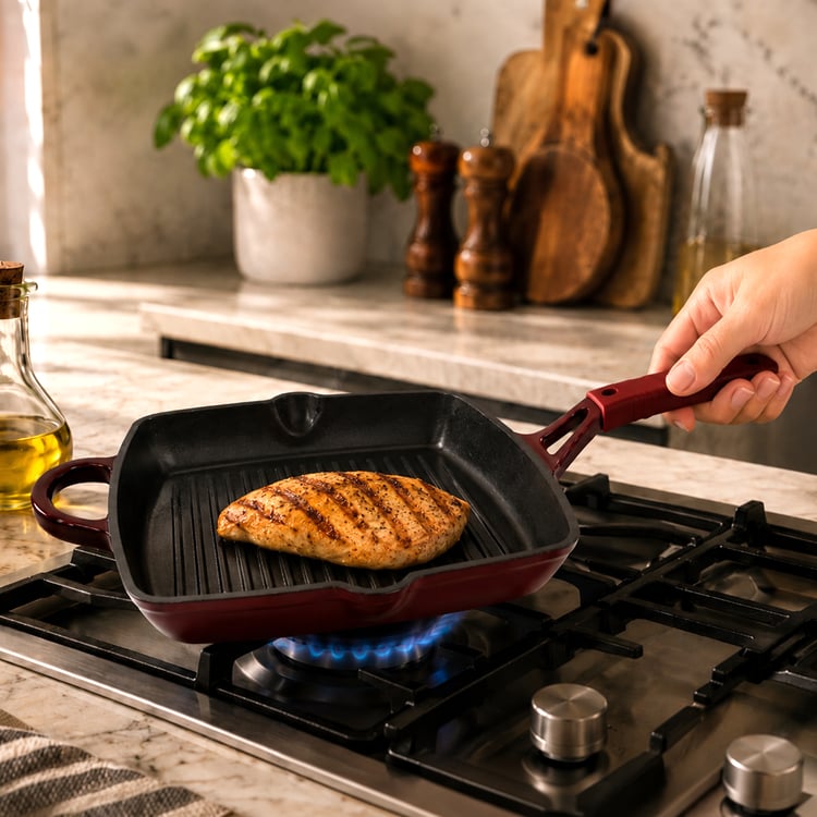 Terra Tales Sally Enamelled Cast Iron Grill Pan with Sleeve