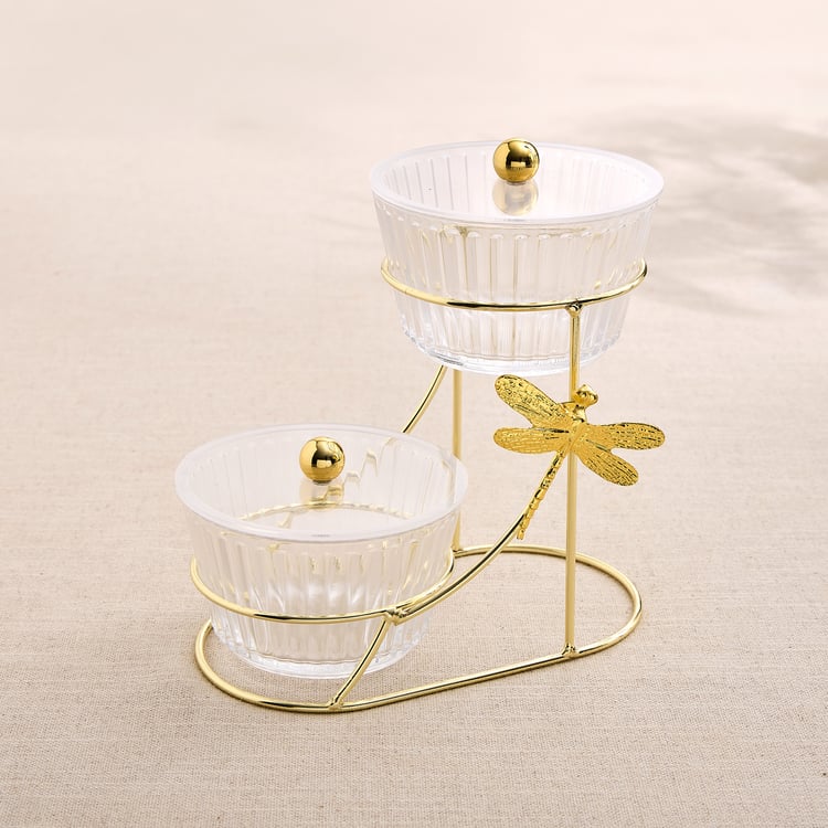 Abaco Set of 2 Glass Snack Bowls with Stand - 300ml