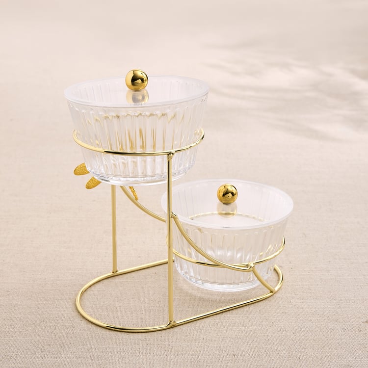 Abaco Set of 2 Glass Snack Bowls with Stand - 300ml