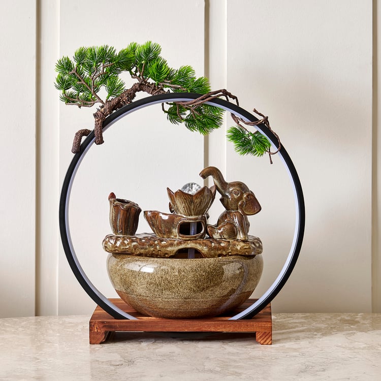 Alpine Glazed Ceramic Elephant Fountain with LED - 40x27x41cm