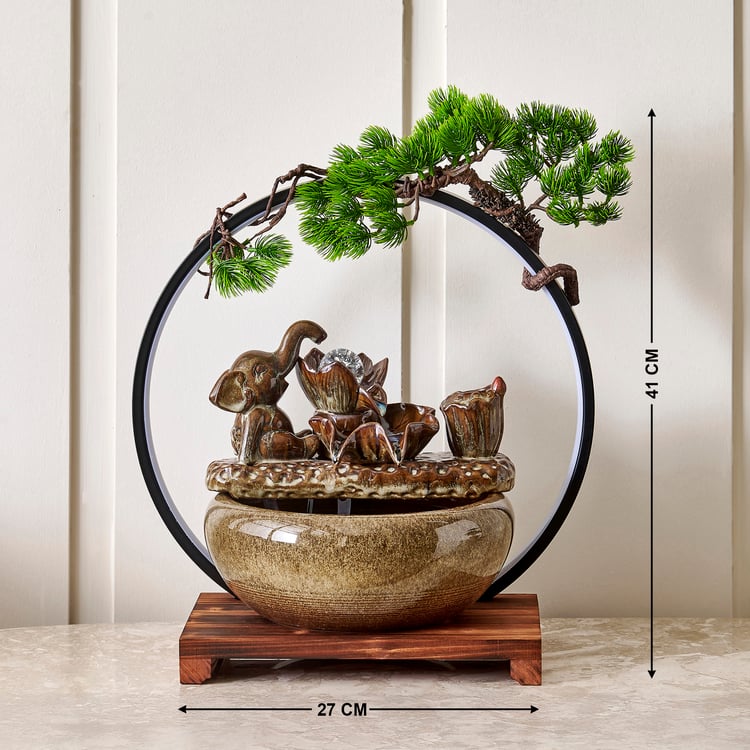 Alpine Glazed Ceramic Elephant Fountain with LED - 40x27x41cm