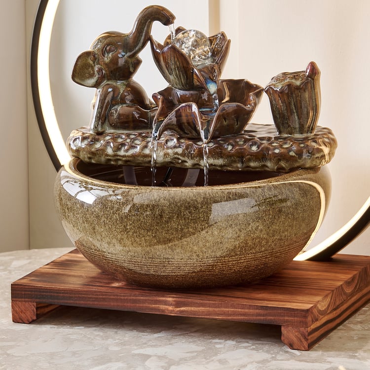 Alpine Glazed Ceramic Elephant Fountain with LED - 40x27x41cm