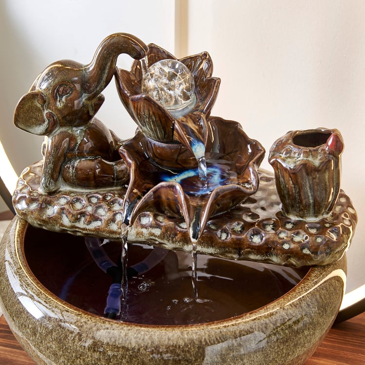 Alpine Glazed Ceramic Elephant Fountain with LED - 40x27x41cm