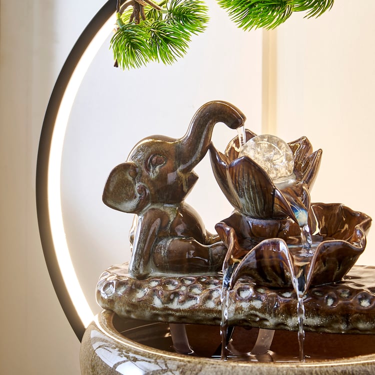 Alpine Glazed Ceramic Elephant Fountain with LED - 40x27x41cm