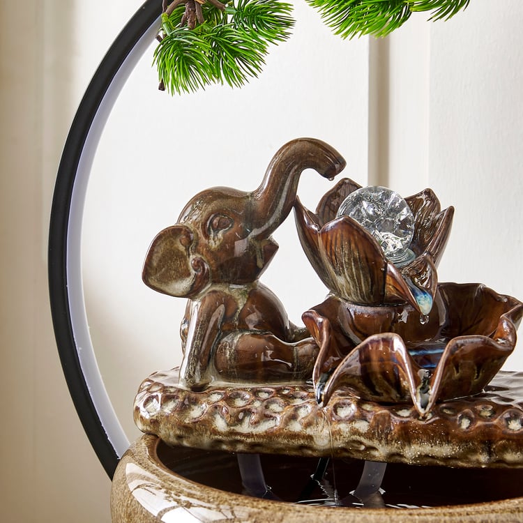Alpine Glazed Ceramic Elephant Fountain with LED - 40x27x41cm
