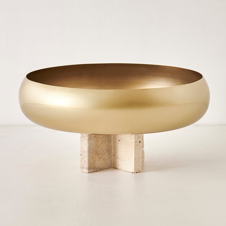 Stoneage Travis Metal Decorative Bowl with Marble Base - Large