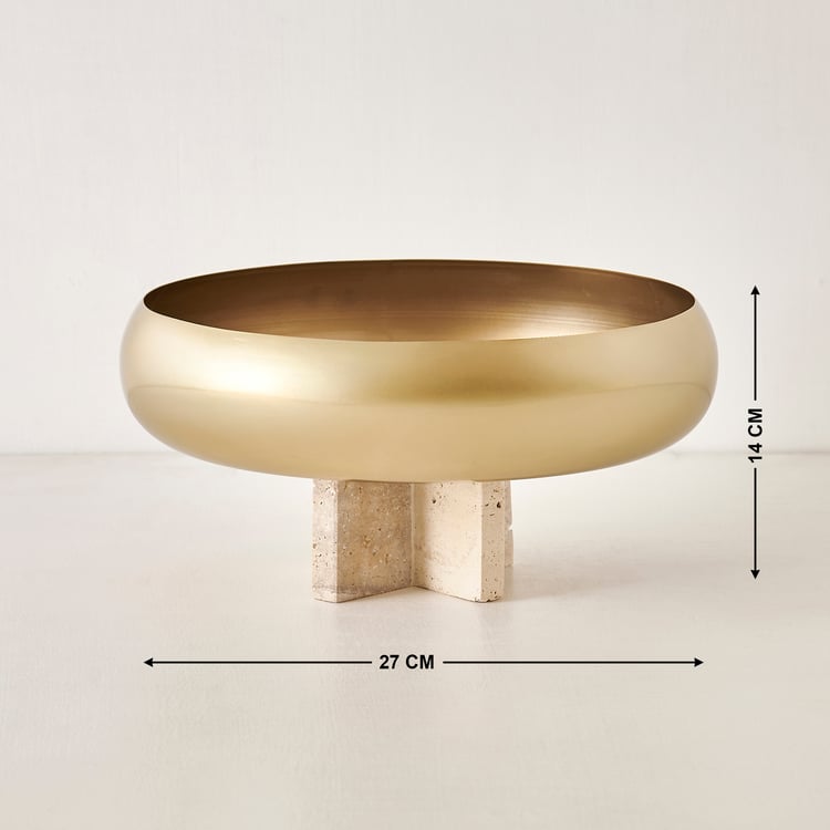 Stoneage Travis Metal Decorative Bowl with Marble Base - Large