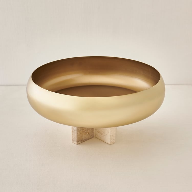 Stoneage Travis Metal Decorative Bowl with Marble Base - Large