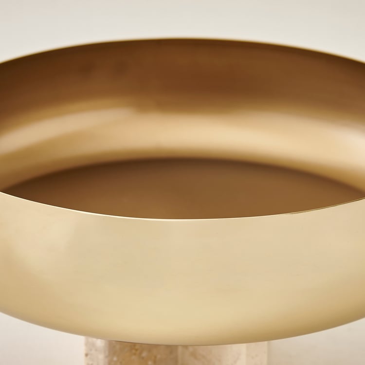 Stoneage Travis Metal Decorative Bowl with Marble Base - Large