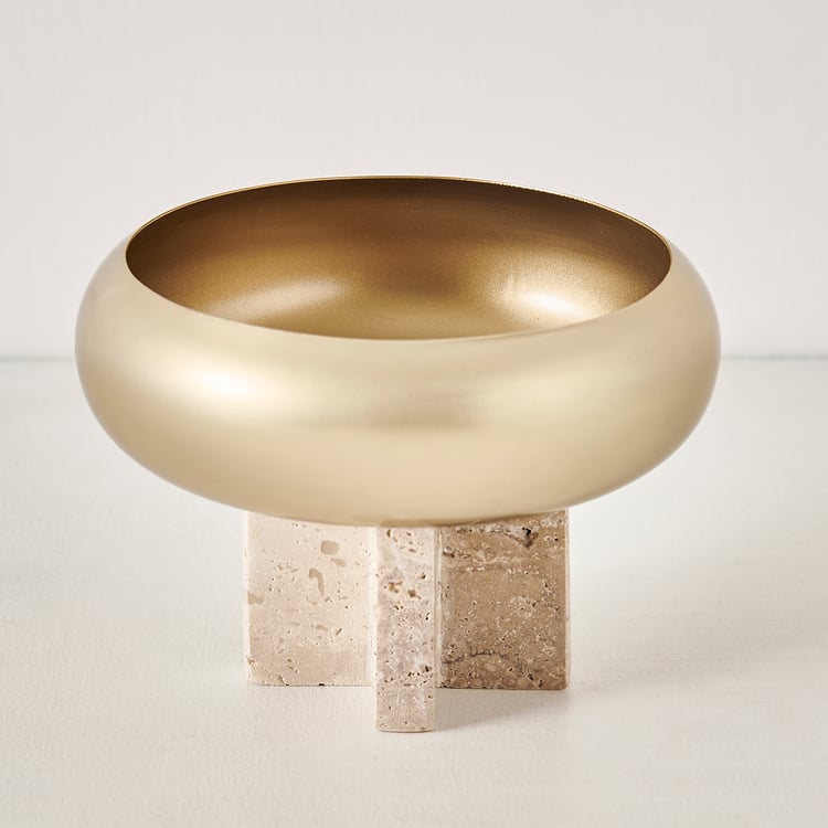Stoneage Travis Metal Decorative Bowl with Marble Base - Small