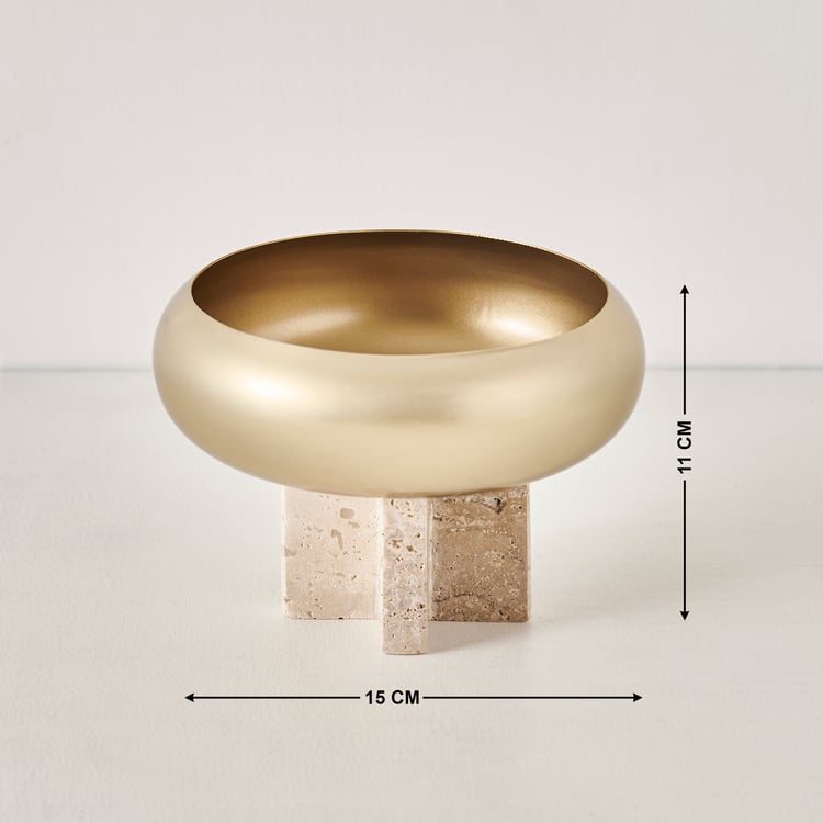 Stoneage Travis Metal Decorative Bowl with Marble Base - Small