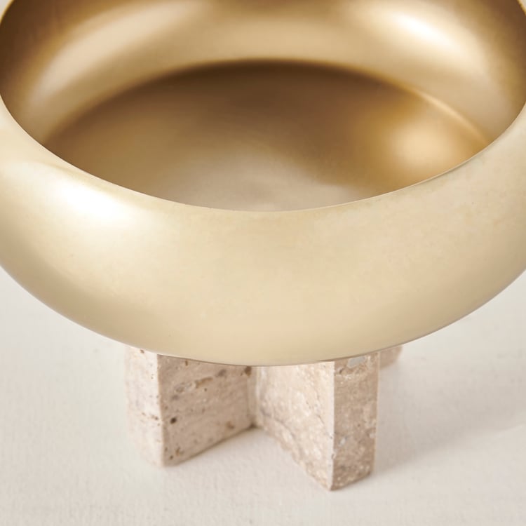 Stoneage Travis Metal Decorative Bowl with Marble Base - Small
