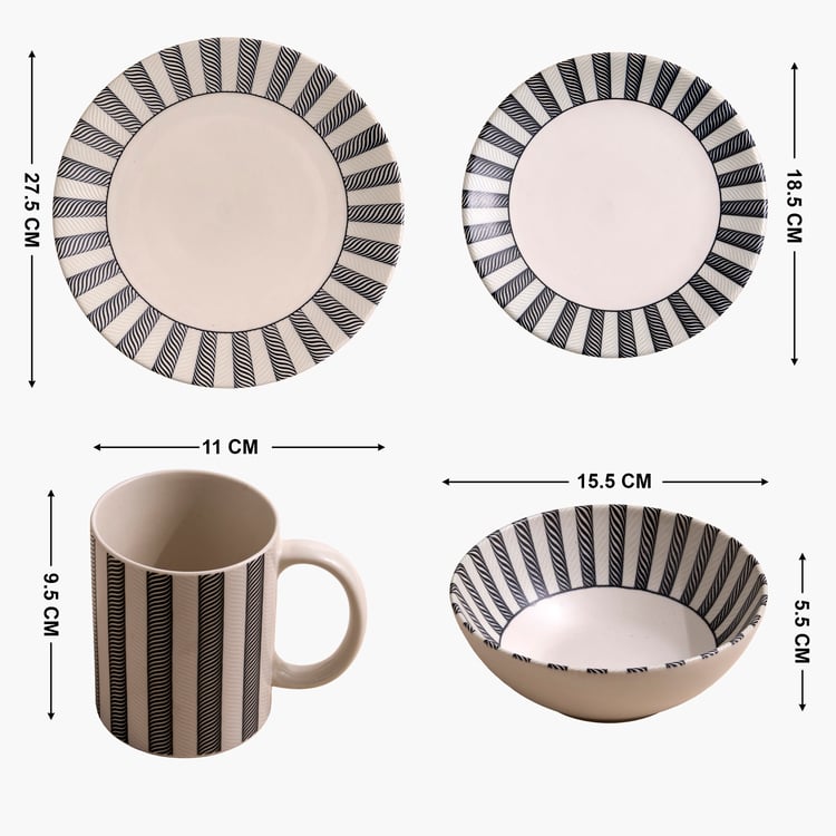 Boxed Love Breakfast 4-Piece Porcelain Striped Crockery Set