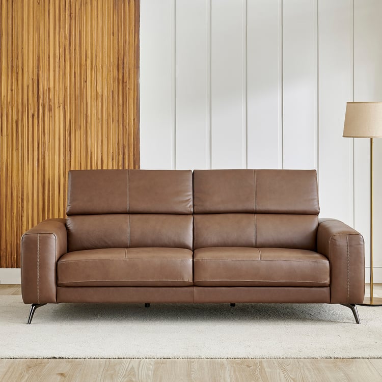 Clarissa Half Leather 3-Seater Sofa with Adjustable Headrest - Brown