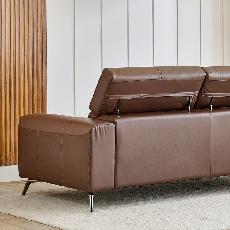 Clarissa Half Leather 3-Seater Sofa with Adjustable Headrest - Brown