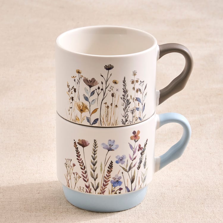 Blooming Stack Set of 2 Bone China Floral Print Mugs - 295ml