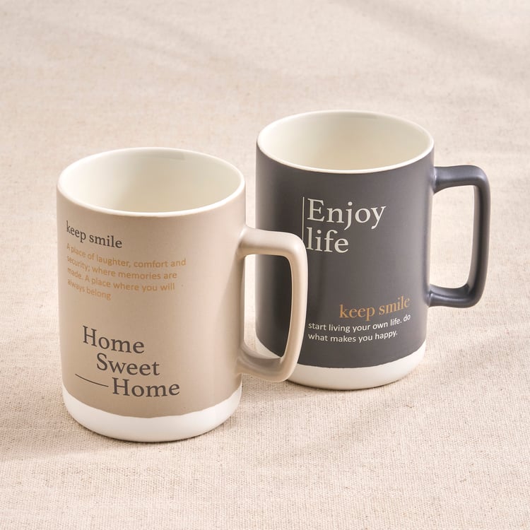Musing Enjoy Life Set of 2 Bone China Printed Mugs - 395ml