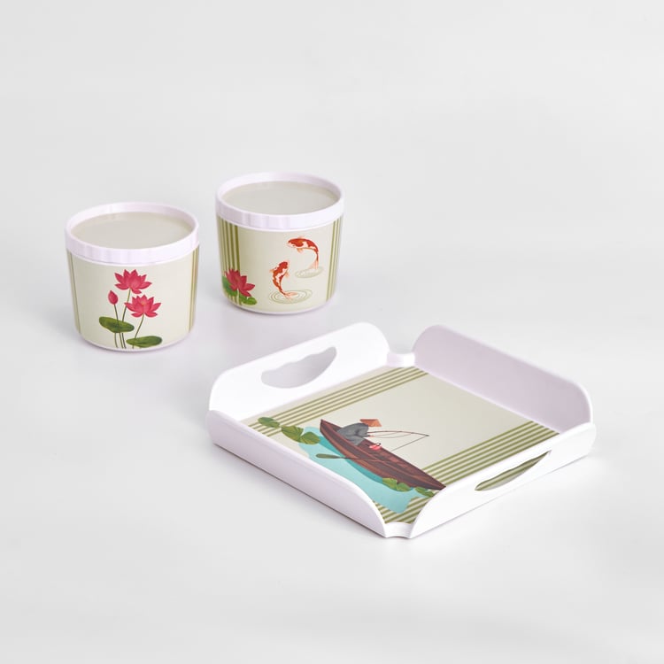 Koi Pond Set of 4 Melamine Printed Jars with Tray - 200ml
