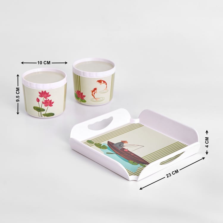 Koi Pond Set of 4 Melamine Printed Jars with Tray - 200ml