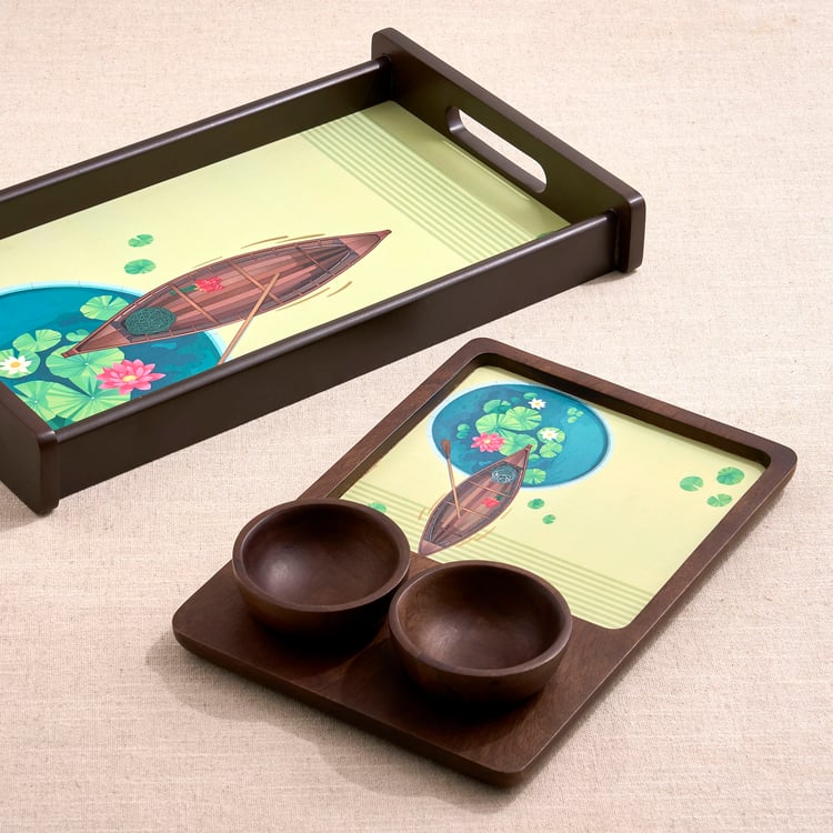Koi Pond Wooden Printed Serving Tray - 41x25.5x5cm