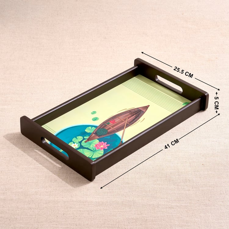 Koi Pond Wooden Printed Serving Tray - 41x25.5x5cm