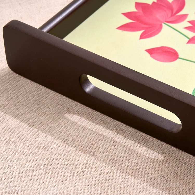 Koi Pond Wooden Floral Print Serving Tray - 26x26x5cm