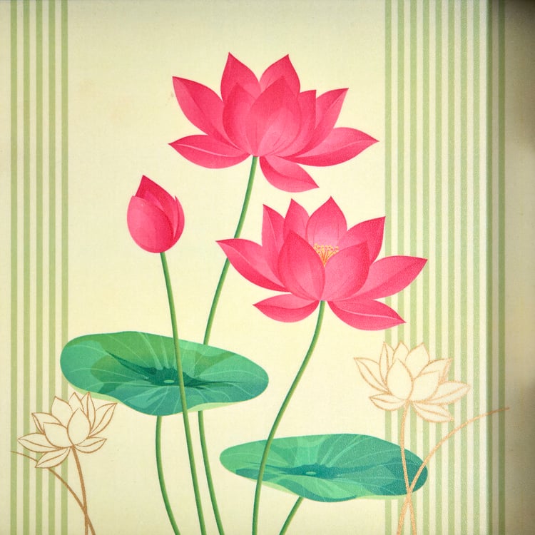 Koi Pond Wooden Floral Print Serving Tray - 26x26x5cm