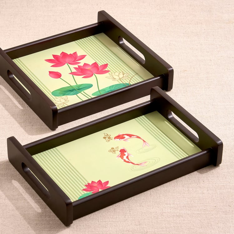Koi Pond Wooden Printed Serving Tray - 30.5x20.5x5.5cm