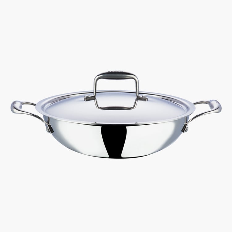 VINOD Platinum Triply Stainless Steel Kadhai with Lid - 3.2L