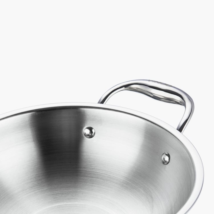 VINOD Platinum Triply Stainless Steel Kadhai with Lid - 3.2L