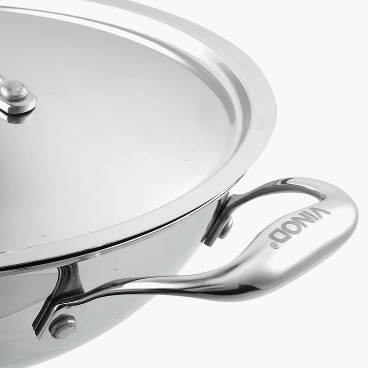 VINOD Platinum Triply Stainless Steel Kadhai with Lid - 3.2L