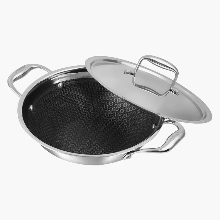 VINOD Platinum Triply Stainless Steel Deep Kadhai with Lid - 3.2L