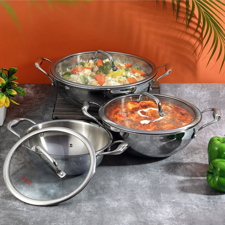 VINOD Platinum Triply Stainless Steel Deep Kadhai with Lid - 1.2L
