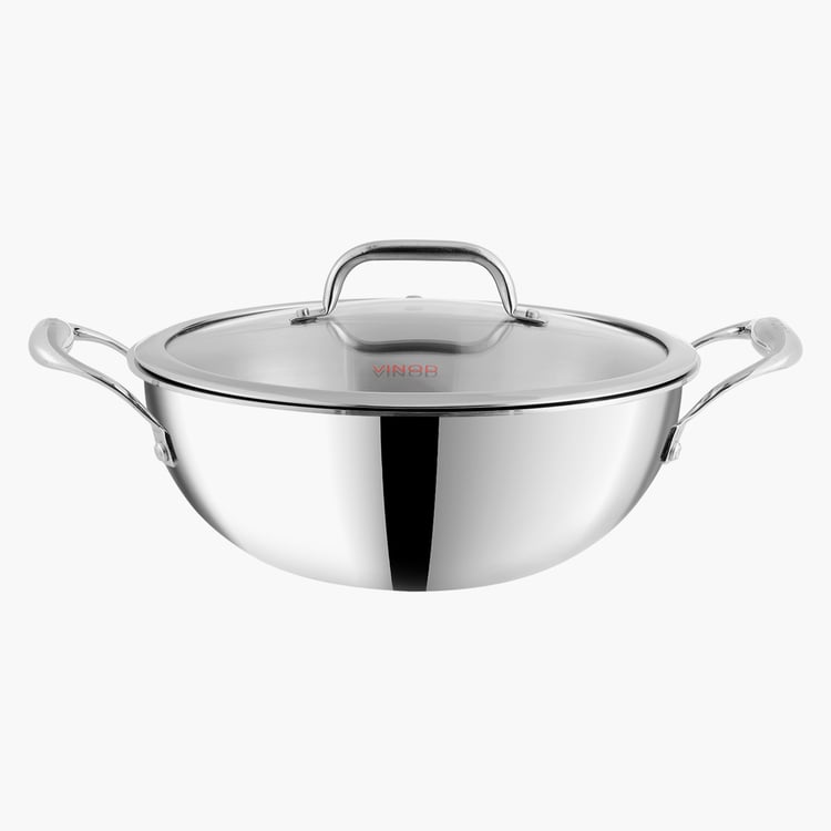 VINOD Platinum Triply Stainless Steel Deep Kadhai with Lid - 1.2L