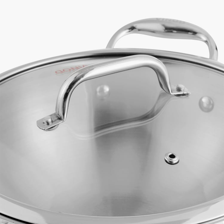VINOD Platinum Triply Stainless Steel Deep Kadhai with Lid - 1.2L
