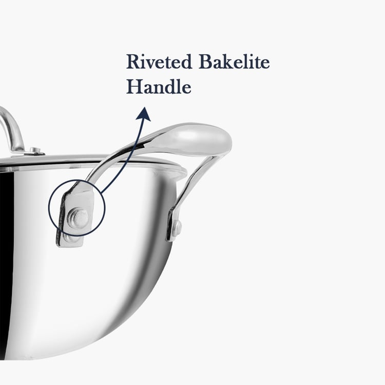 VINOD Platinum Triply Stainless Steel Deep Kadhai with Lid - 1.2L