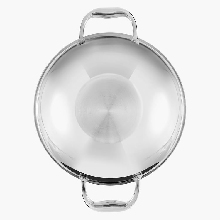 VINOD Platinum Triply Stainless Steel Deep Kadhai with Lid - 1.2L