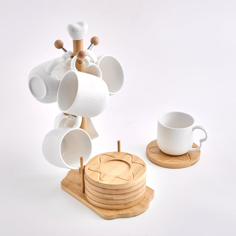 Natural Edit 13Pcs Porcelain Mugs and Coasters Set - 180ml