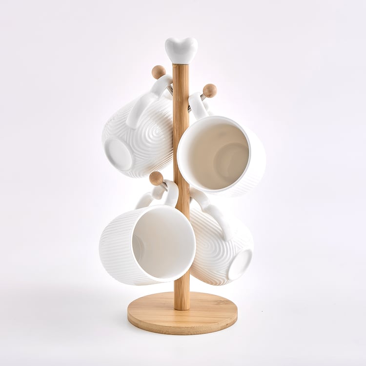 Natural Edit Set of 4 Porcelain Mugs with Stand - 320ml