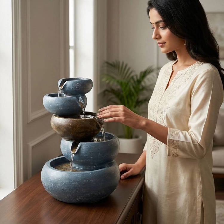 VEDAS Ceramic Cascade Water Fountain - 30x30x53cm
