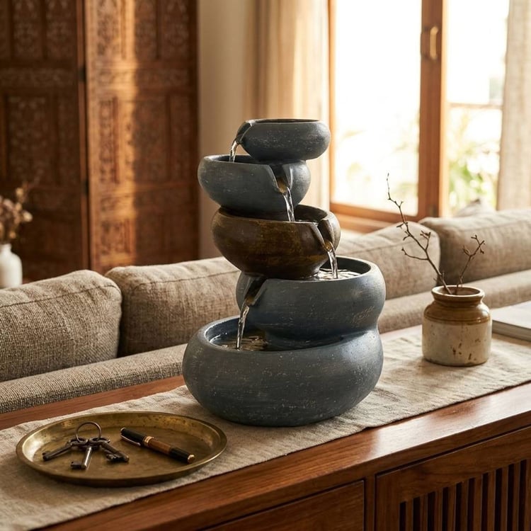 VEDAS Ceramic Cascade Water Fountain - 30x30x53cm