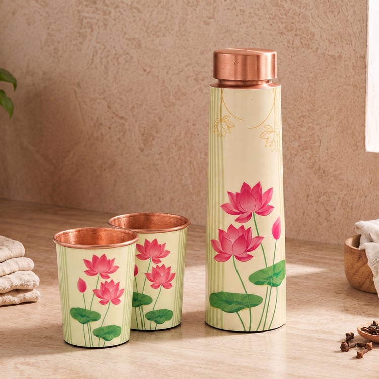 Infinity Rakhi 3Pcs Copper Water Bottle with Tumbler Set