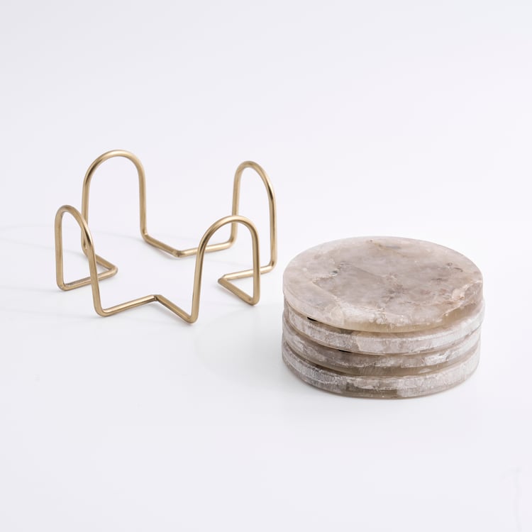 Stoneage Gills Agate Set of 4 Stone Coasters with Holder