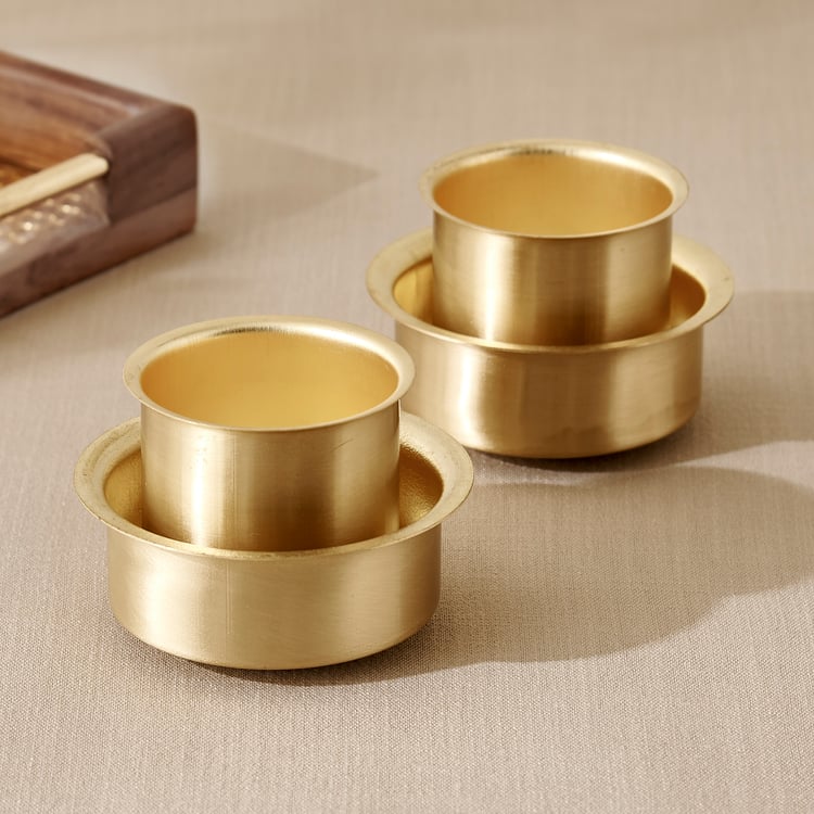 Norvia Rakhi Myn Set of 2 Brass Coffee Tumblers and Dabaras - 200ml