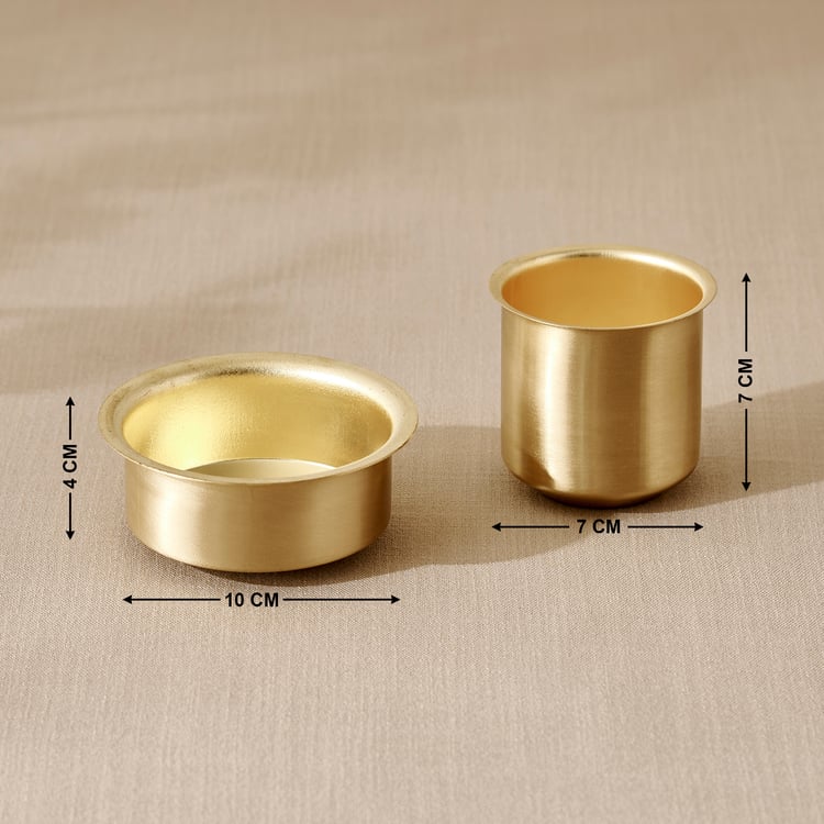 Norvia Rakhi Myn Set of 2 Brass Coffee Tumblers and Dabaras - 200ml