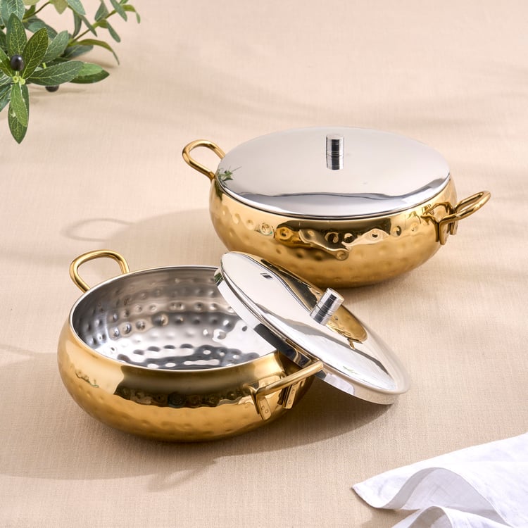 Shale Primo Set of 2 Stainless Steel Belly Casseroles with Lids
