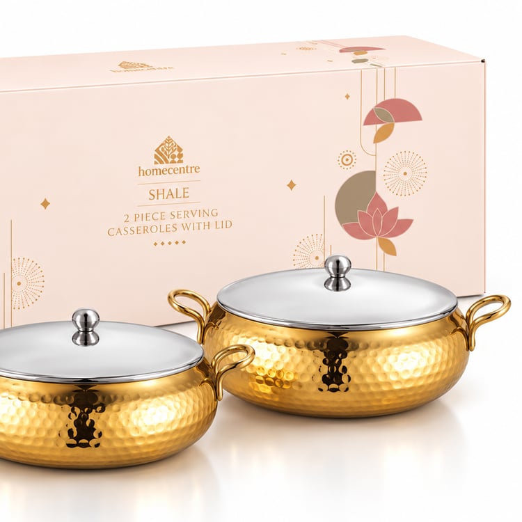 Shale Primo Set of 2 Stainless Steel Belly Casseroles with Lids