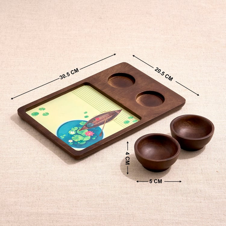 Koi Pond Wooden Chip and Dip Platter