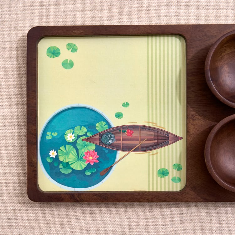 Koi Pond Wooden Chip and Dip Platter