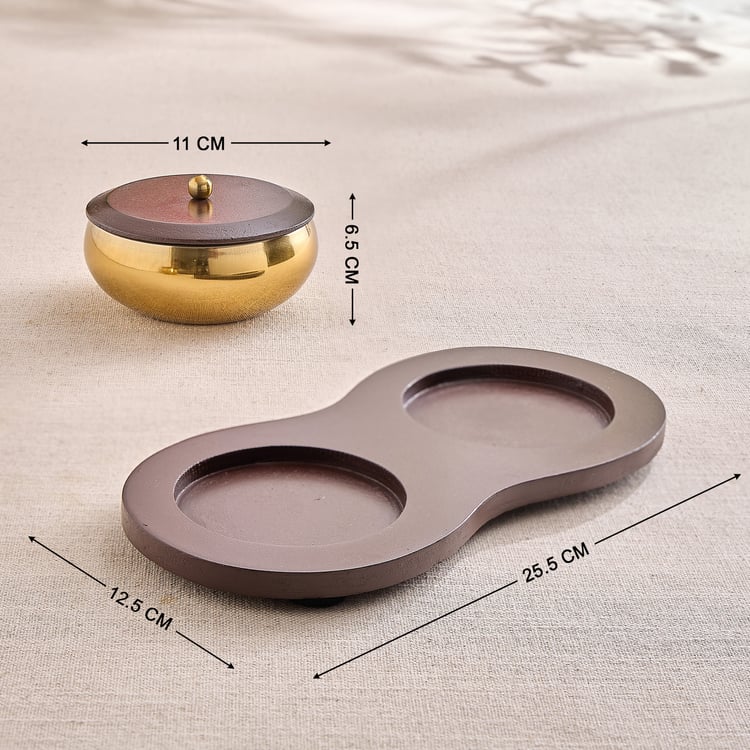 Shale Byron Set of 2 Stainless Steel Snack Bowls with Lids and Tray - 350ml